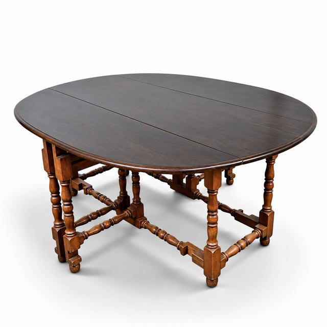 Late 20th Century William and Mary Style Jacobean Gateleg Drop-Leaf Dining Table For Sale - Image 4 of 18