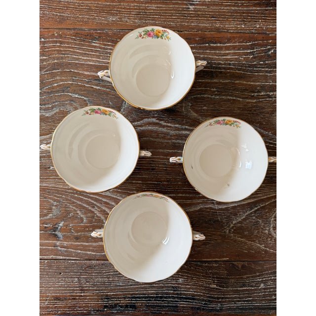 English Vintage Crown Staffordshire Lyric Tunis Blue Bouillon Fine Bone China Cups - Set of 4 For Sale - Image 3 of 12