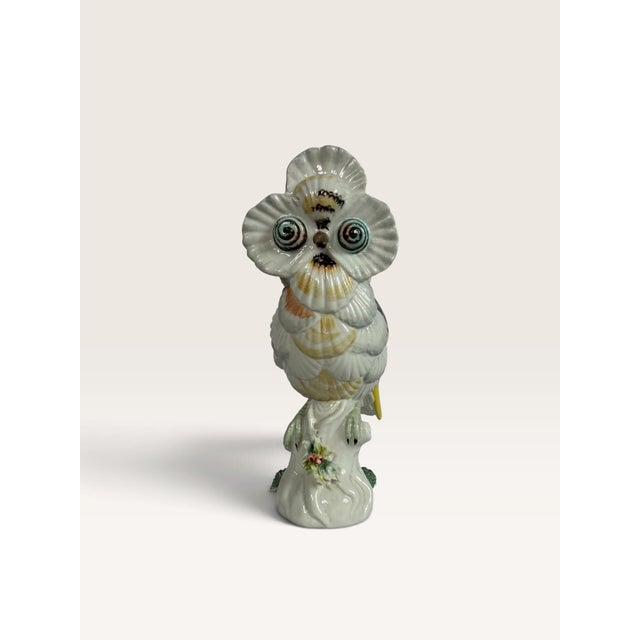 Hollywood Regency Mid 20th Century Mottahedeh Italian Grotto Style Majolica Seashell Owl Figurine For Sale - Image 3 of 11