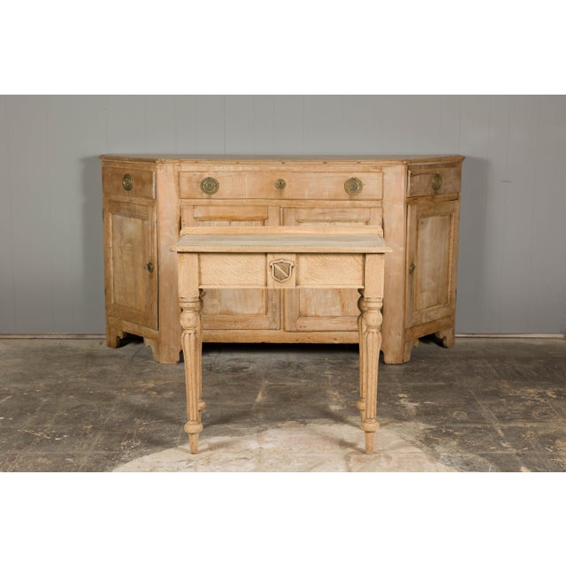 Wood 19th Century English Bleached Oak Side Table with Carved Shield Motif For Sale - Image 7 of 12