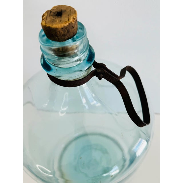 Rustic Vintage Large Glass Bottle With Metal Handle For Sale - Image 3 of 5