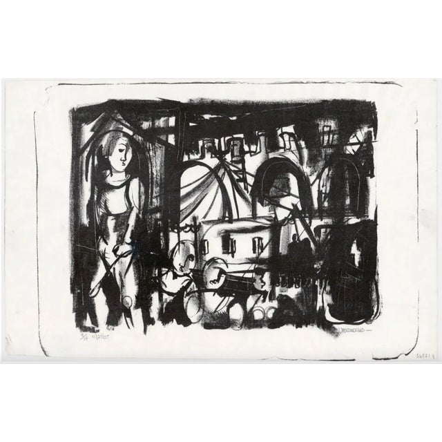 1955 MCM figural lithograph by Vasconcelles. Pencil signed lower right, dated 11-23-55 and numbered 9 of 14..