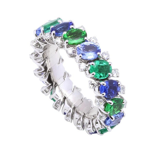 Diamond Emerald Sapphire Tsavorite Flexible Unique Eternity Band White Gold Ring The multicolor Designs inspired by tartan...