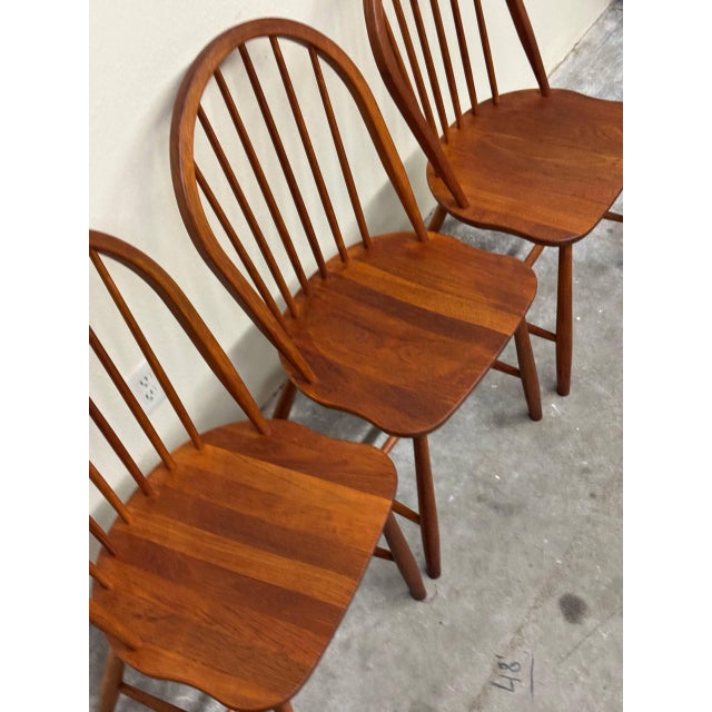 Mid-Century Modern Set of 3 Danish Modern Teak Dining Chairs by Erik Ole Jørgensen for Tarm Stole 1960s For Sale - Image 3 of 9