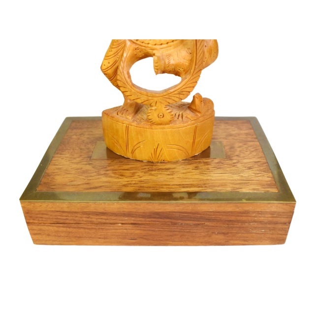 Mid 20th Century Mid 20th Century Wood Carved Carved Ganesha Statue on Wooden Box Base For Sale - Image 5 of 10