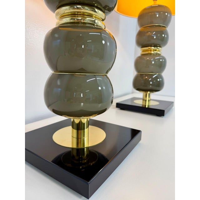 Metal Art Deco Italian Grey Murano Glass Table Lamps, 2000s, Set of 2 For Sale - Image 7 of 15