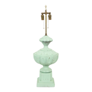 Monumental Light Green-Painted Ceramic Finial Mounted as a Lamp. Italy, 20th Century