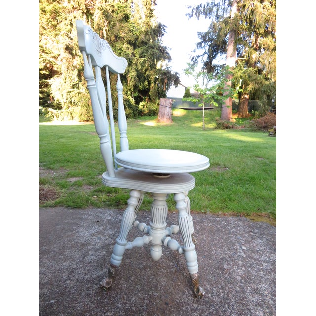 Antique Painted High Back Piano Stool W/ Nautical Glass Claw Feet For Sale - Image 12 of 18