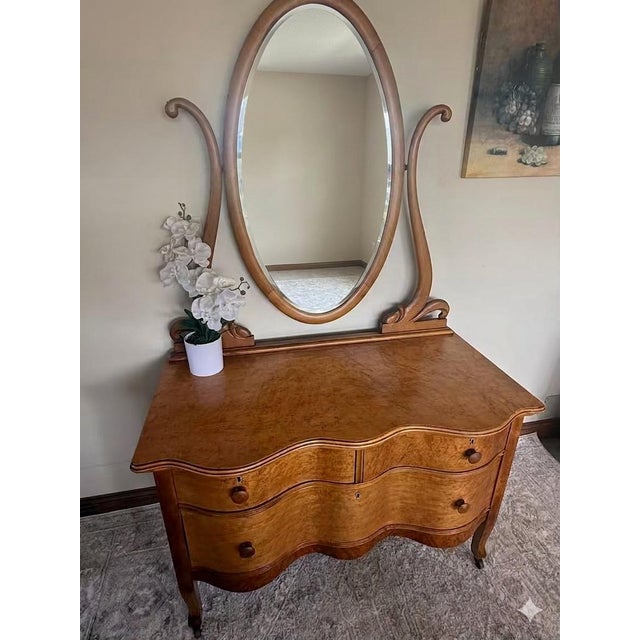 An exceptional turn-of-the-century American Late Victorian / Edwardian princess dresser vanity, circa 1900–1910. This...