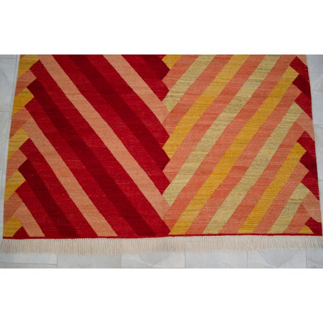 Ruby Red Modern Geometric Turkish Rug Kilim Chevron Oushak Handmade - 7x10 Ft Approx For Sale - Image 8 of 14
