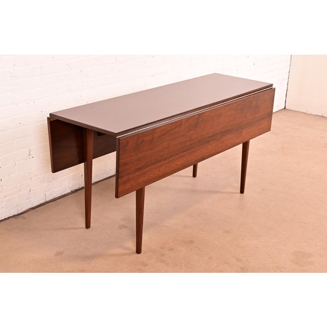 Jack Cartwright for Founders Mid-Century Modern Walnut Drop-Leaf Harvest Dining Table, Newly Refinished For Sale - Image 9 of 14
