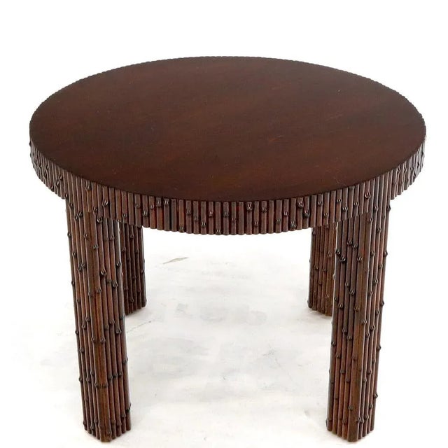 Brown 1970s Mid-Century Modern Faux Bamboo Round Occasional Table For Sale - Image 8 of 13