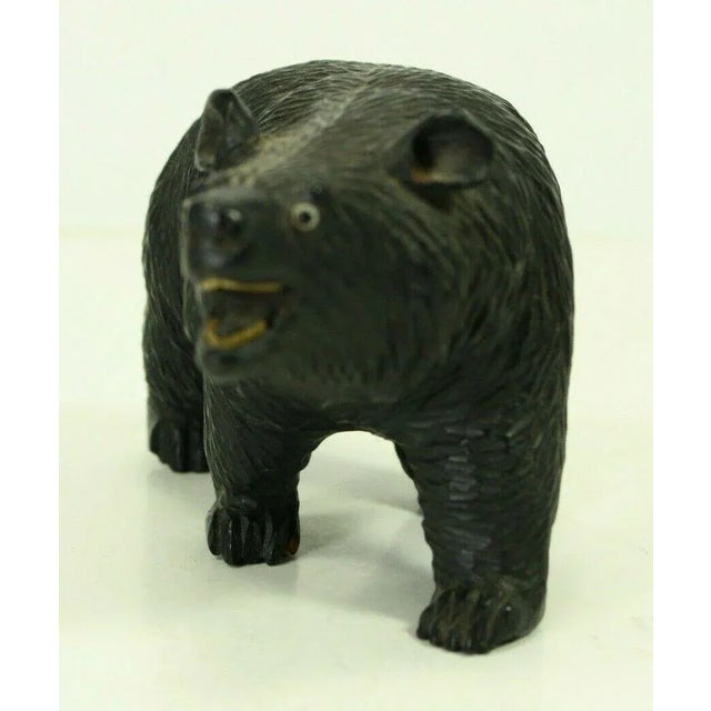 Rustic 19th Century Black Forest Carved Wood Figurine of a Bear With Glass Eyes For Sale - Image 3 of 13