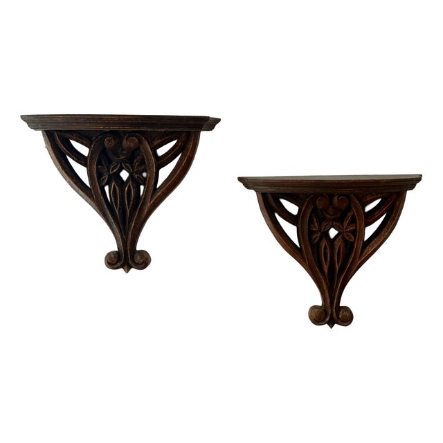 Carved Wooden Wall Shelves, Set of 2 For Sale