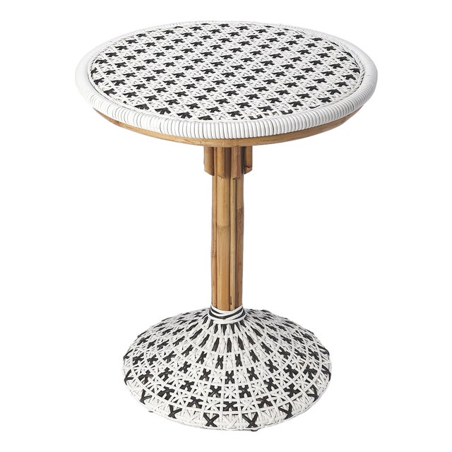 Tenor 23.5 in. W Round Rattan Bistro Table, Black For Sale