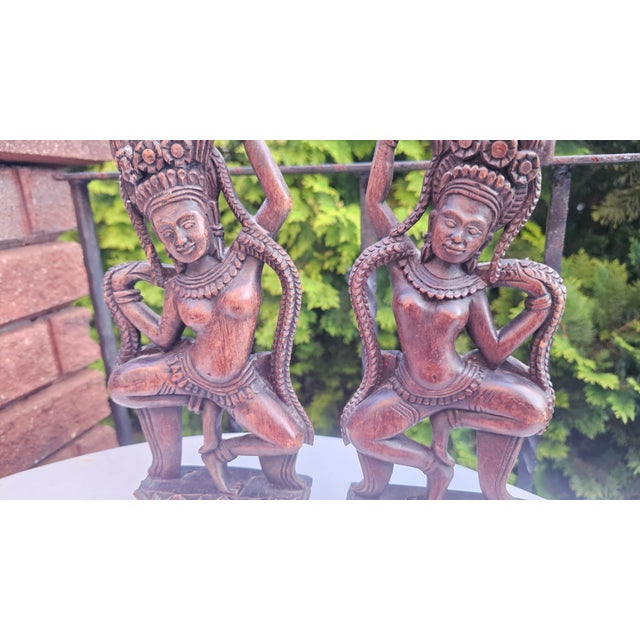 Nude Wooden Apsara Dancer Figurine, Cambodia, 1980s, Set of 2 For Sale - Image 3 of 10