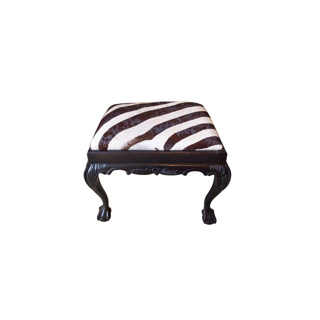 Queen Anne 19th Century Queen Anne Style Carved Bench in Burchell Zebra Hide For Sale - Image 3 of 9