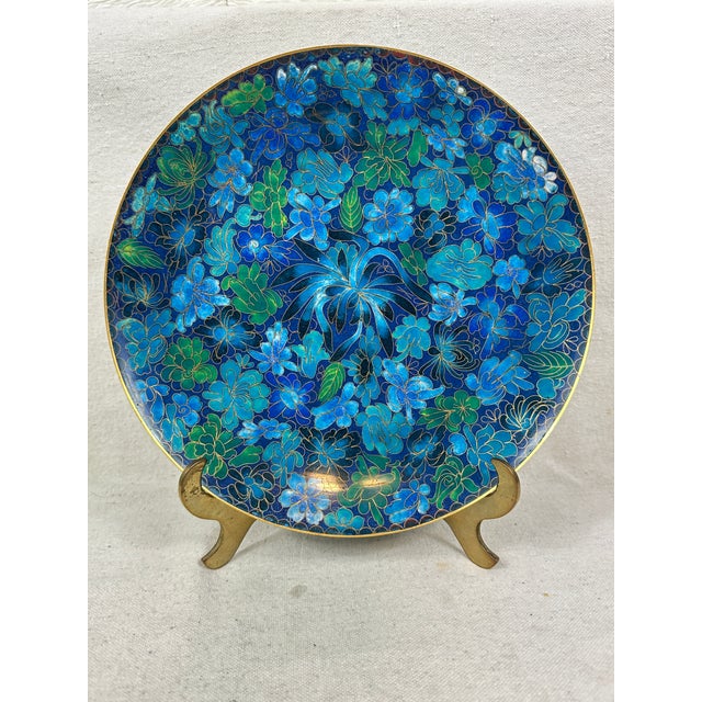1960s Vintage Cloisonné Plate & Stand For Sale - Image 5 of 9