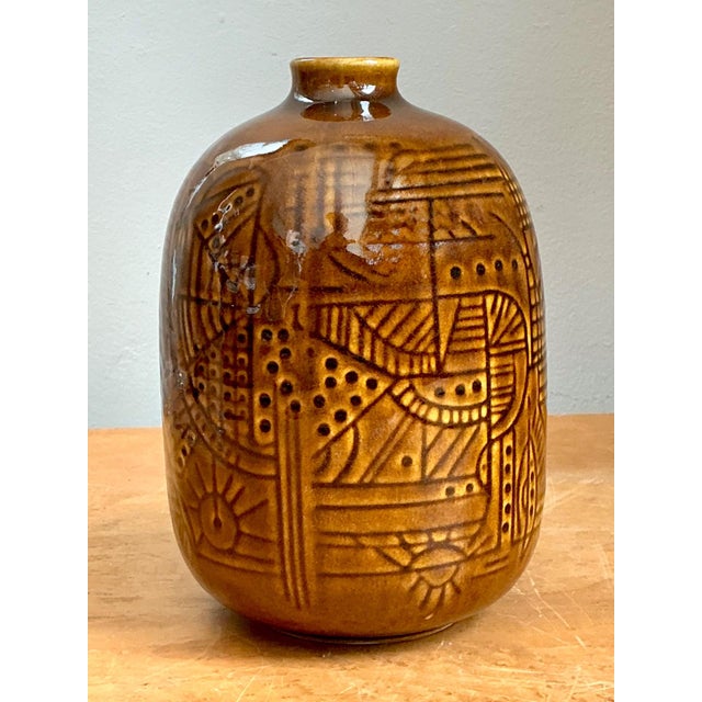 Vintage Geometric Patterned Ceramic Vase For Sale - Image 10 of 15
