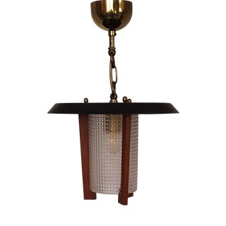 Vintage Lantern-Shaped Pendant Lamp with Relief Glass Shade, 1970s For Sale