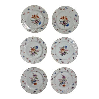 Antique Weimar Porzellan Hand Painted Floral Plates German Porcelain - Set of 6 For Sale