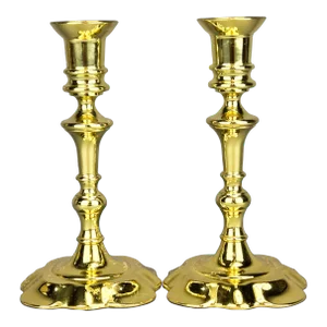 Mid 20th Century Solid Brass Pair of Candlestick Holders by Baldwin Usa Historic Deerfield Collection Queen Anne Design