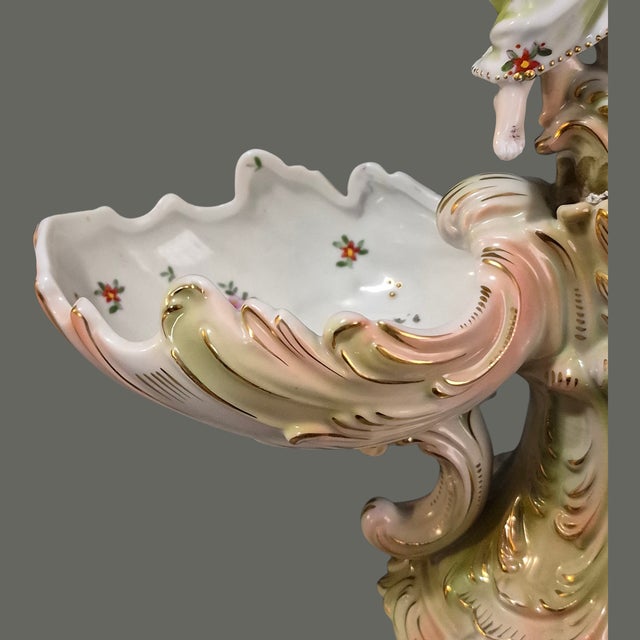 Antique Rococo Attributed Meissen Dresden Lady With Cherub Double Bowls For Sale - Image 6 of 15