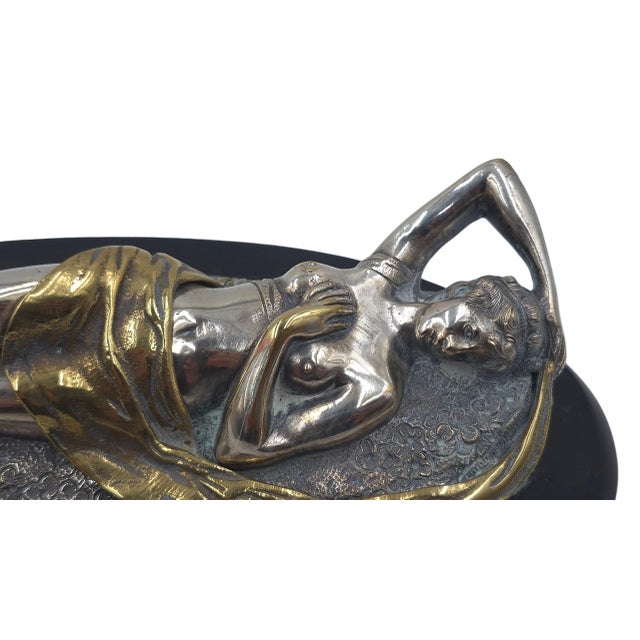 Bronze 1920s Art Deco Silvered and Gilt Bronze Reclining Nude Sculpture – Attributed to Franz Bergman For Sale - Image 8 of 9