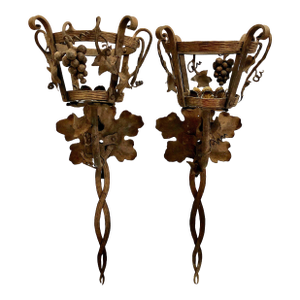 Pair of Italian Grape Cluster Wrought Iron Candle Sconces