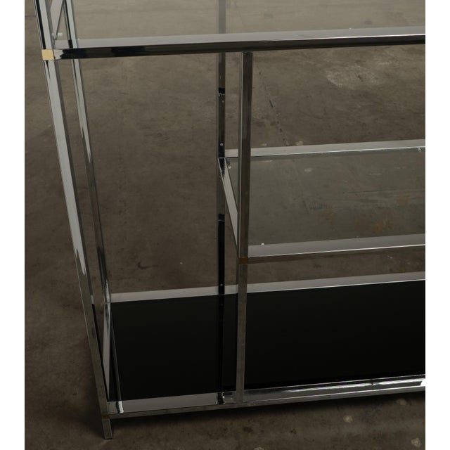 1970s Chrome Glass Brass Etagere Mixed Metal Glam Display Shelf Baughman For Sale - Image 15 of 16