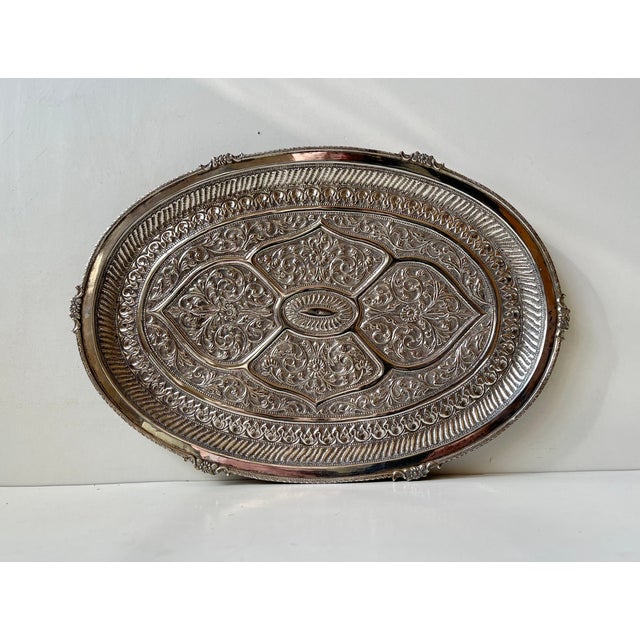 Silver Oval Serving Tray in Silver, 1960s For Sale - Image 8 of 10