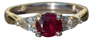 The Kynlee: Ladies Vintage Ruby and Diamond Trilogy Ring in 14K
