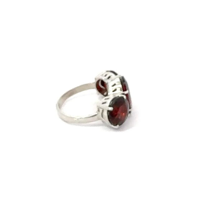 Art Deco Classic 925 Silver Three Stone Prong Set Statement Ring With Red Garnet - Size 6.5 For Sale - Image 3 of 14