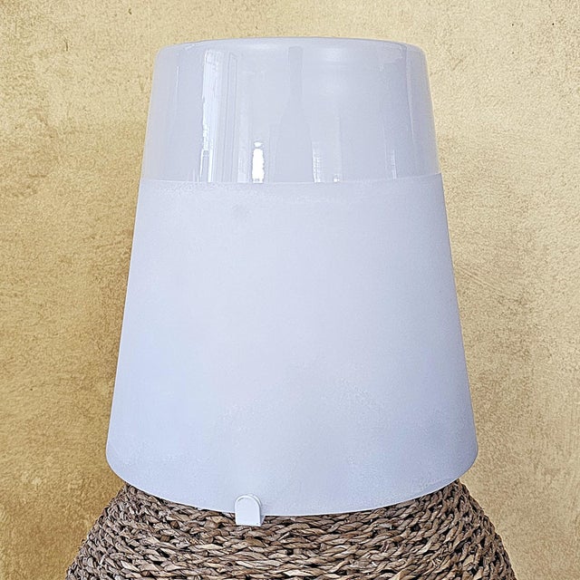 Vintage Ikea Woven Rattan Coastal Boho Table Lamp With White Frosted Glass Shade For Sale - Image 9 of 18
