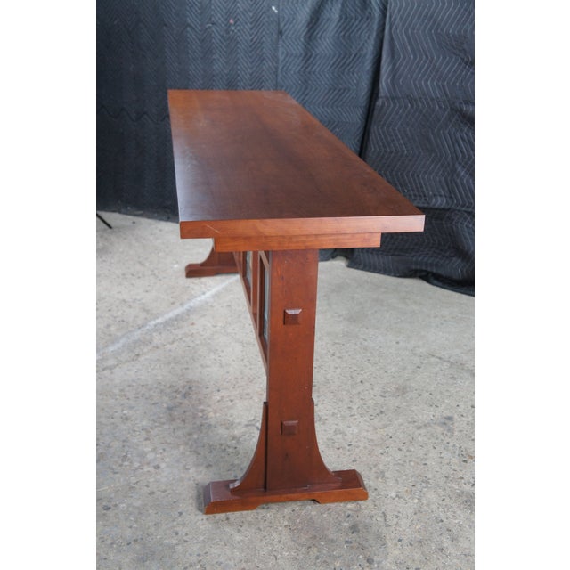 Brown Late 20th Century Mission Arts & Crafts Leaded Stained Glass Cherry Console Hall Sofa Table 72" For Sale - Image 8 of 14