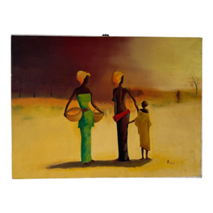 Vintage Narisa African Post-Impressionist Oil on Canvas Painting – Unframed