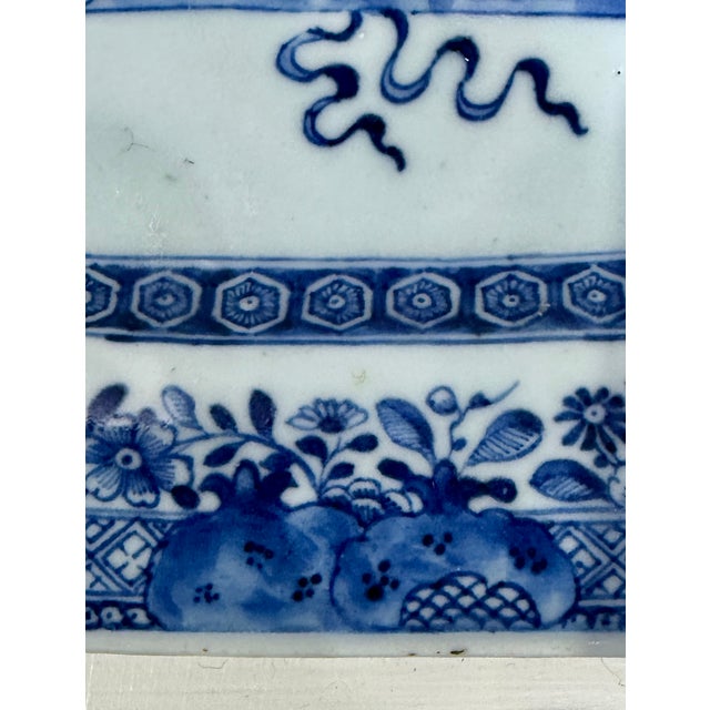 Ceramic Chinese Export Porcelain Shaped Dish, Blue and White With Flower Basket, Qing Dynasty, Circa 1800 For Sale - Image 7 of 17