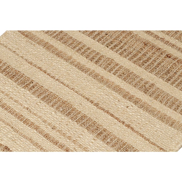 Textile Rug & Kilim's Modern Flatweave Rug in Beige and Gold With Striped Design For Sale - Image 7 of 7