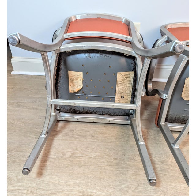 Orange Mid-Century Goodform Aluminum & Terracotta Vinyl Arm Chairs - A Pair For Sale - Image 8 of 14