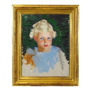 Charles Sydney Hopkinson (American 1869 - 1962) Oil Painting on Canvas - Portrait of a Young Girl in Giltwood Frame For Sale