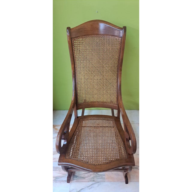 1970s Vintage Lincoln Rocking Chair in Rattan, 1970 For Sale - Image 5 of 6