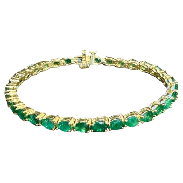 16 Ct Natural Pear Shape Emerald Cocktail Tennis Bracelet 14 Kt Yellow Gold 7" For Sale - Image 15 of 18