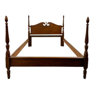 Vintage Convertible Queen or Full Size Low Four Poster Pediment Bed For Sale