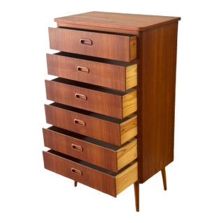 Mid-Century Danish Teak Highboy Dresser – 6-Drawer Tall Chest, 1960s Scandinavian Modern For Sale