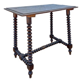 Victorian Oak Side Table With Barley Twist Legs, Early 20th Century For Sale