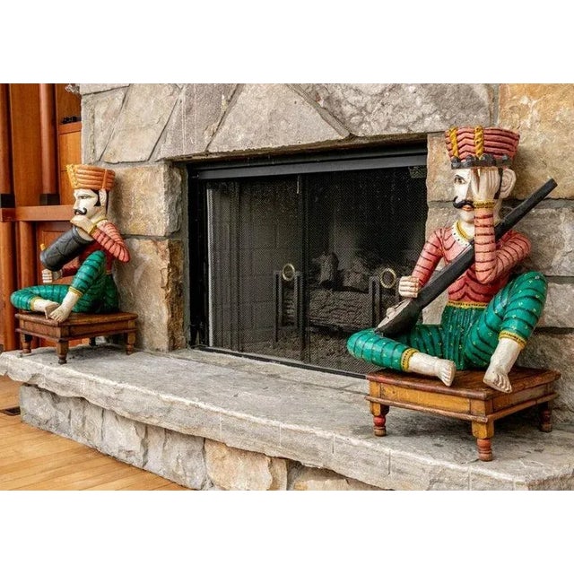 Indian Large Antique Rajasthan Carved Musician Sculptures - a Pair For Sale - Image 3 of 11