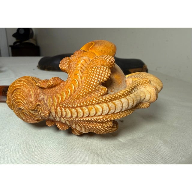 Yellow 2 Large Antique 1800's Hand Carved Dragon Claw Talon Meerschaum Smoking Pipe For Sale - Image 8 of 18
