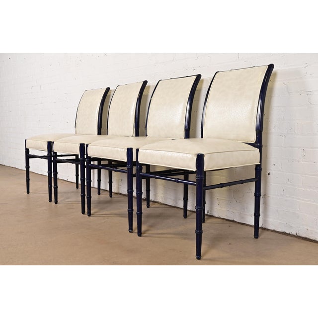 Baker Furniture Company Baker Furniture Style Mid-Century Hollywood Regency Ebonized Faux Bamboo Dining Chairs, Set of Four For Sale - Image 4 of 11