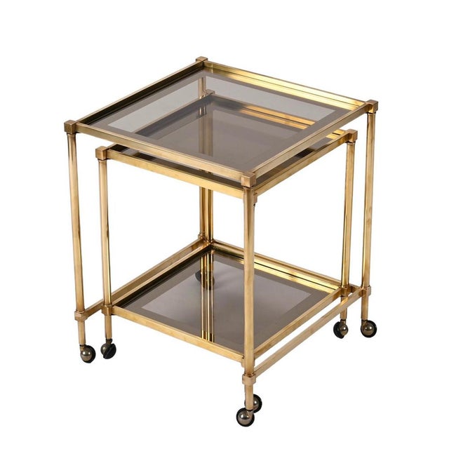 Brass Mirrored Border Nesting Tables with Glass Top from Maison Jansen, 1970s, Set of 2 For Sale - Image 12 of 18
