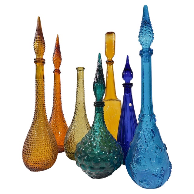 A Symphony of Saturated Light attributed to Empoli Genie Bottles, 1960s, Set of 7 For Sale - Image 13 of 13